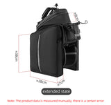 ROCKBROS 34L bike rack bag in extended state with dimensions 38x28x7 cm.