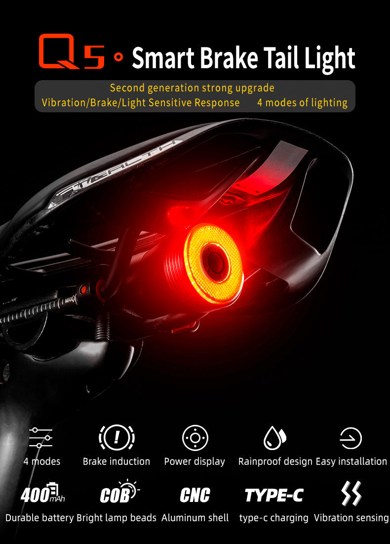 ROCKBROS Q5 Smart Brake Tail Light with 4 modes and brake induction feature.