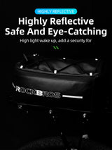 ROCKBROS Deluxe Bicycle Rear Rack Bag with reflective design for safety and bungee cord features.