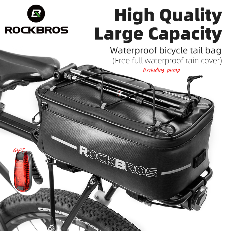 ROCKBROS waterproof rear bike bag with bungee cords and reflective tail light