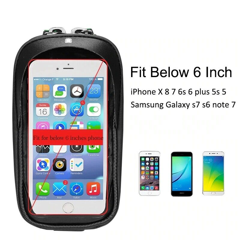 ROCKBROS smartphone case fits phones under 6 inches, including iPhone and Samsung models.