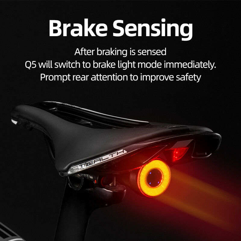 ROCKBROS Q5 Smart Tail Light with brake sensing for enhanced cycling safety.