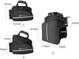 Dimensions and features of ROCKBROS Bicycle Pannier Bag with organized compartments