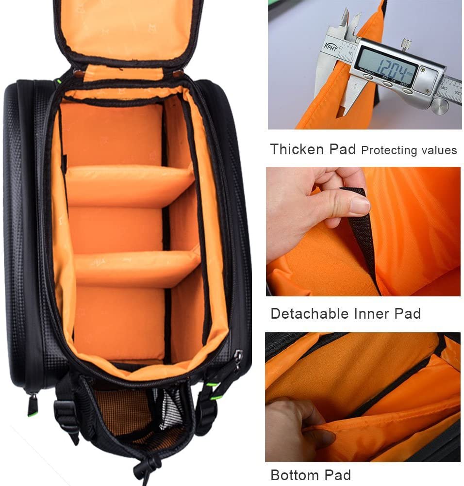 Interior view of ROCKBROS 34L bike rack bag showing expandable compartments.