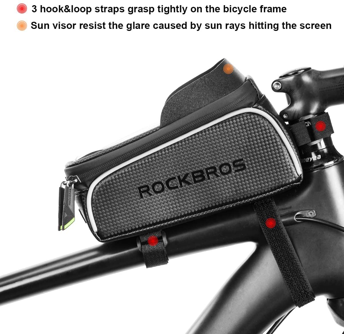 ROCKBROS bike bag with phone case, waterproof and three strap installation.