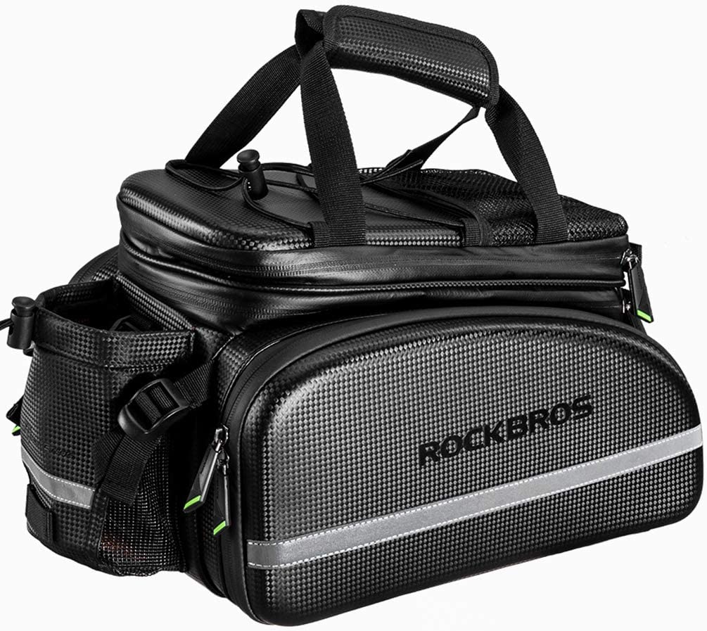 ROCKBROS 34L waterproof bike rack bag with expandable design and storage compartments