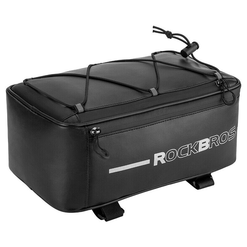 ROCKBROS Deluxe Bicycle Rear Rack Bag in black with bungee cord design