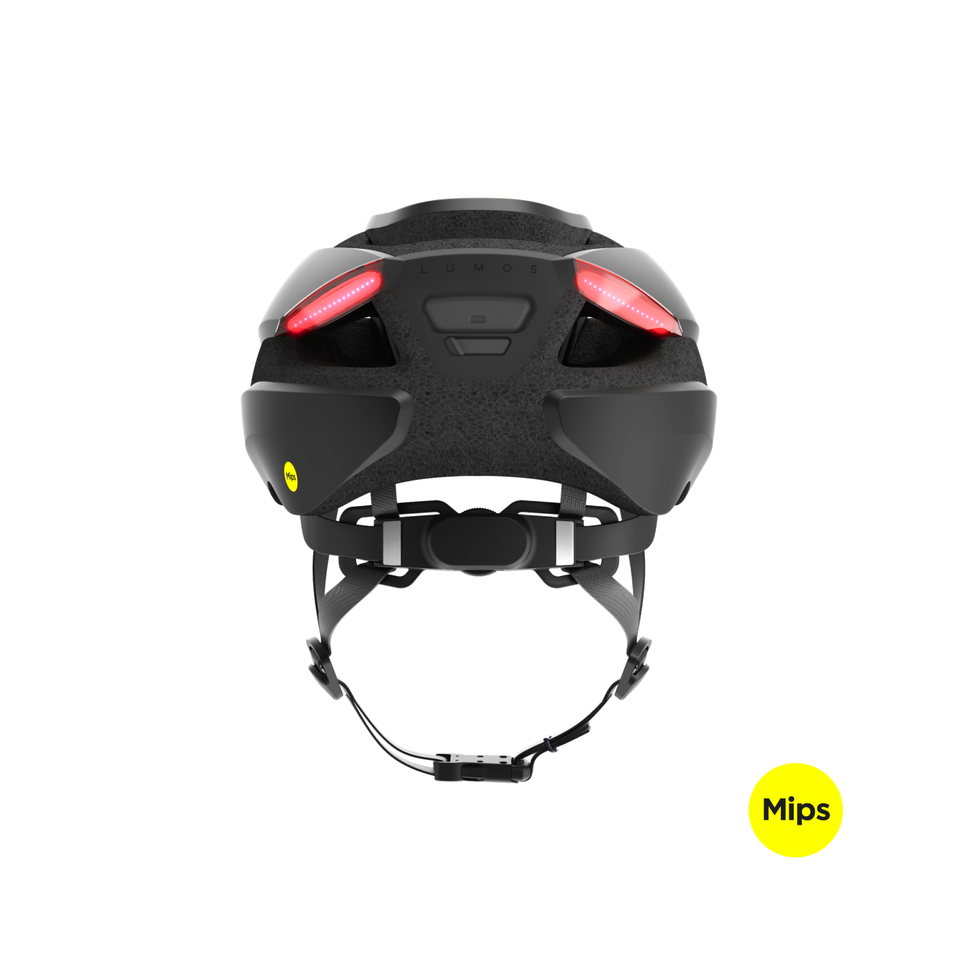 Black Lumos Ultra MIPS helmet rear view with integrated lights and MIPS technology.