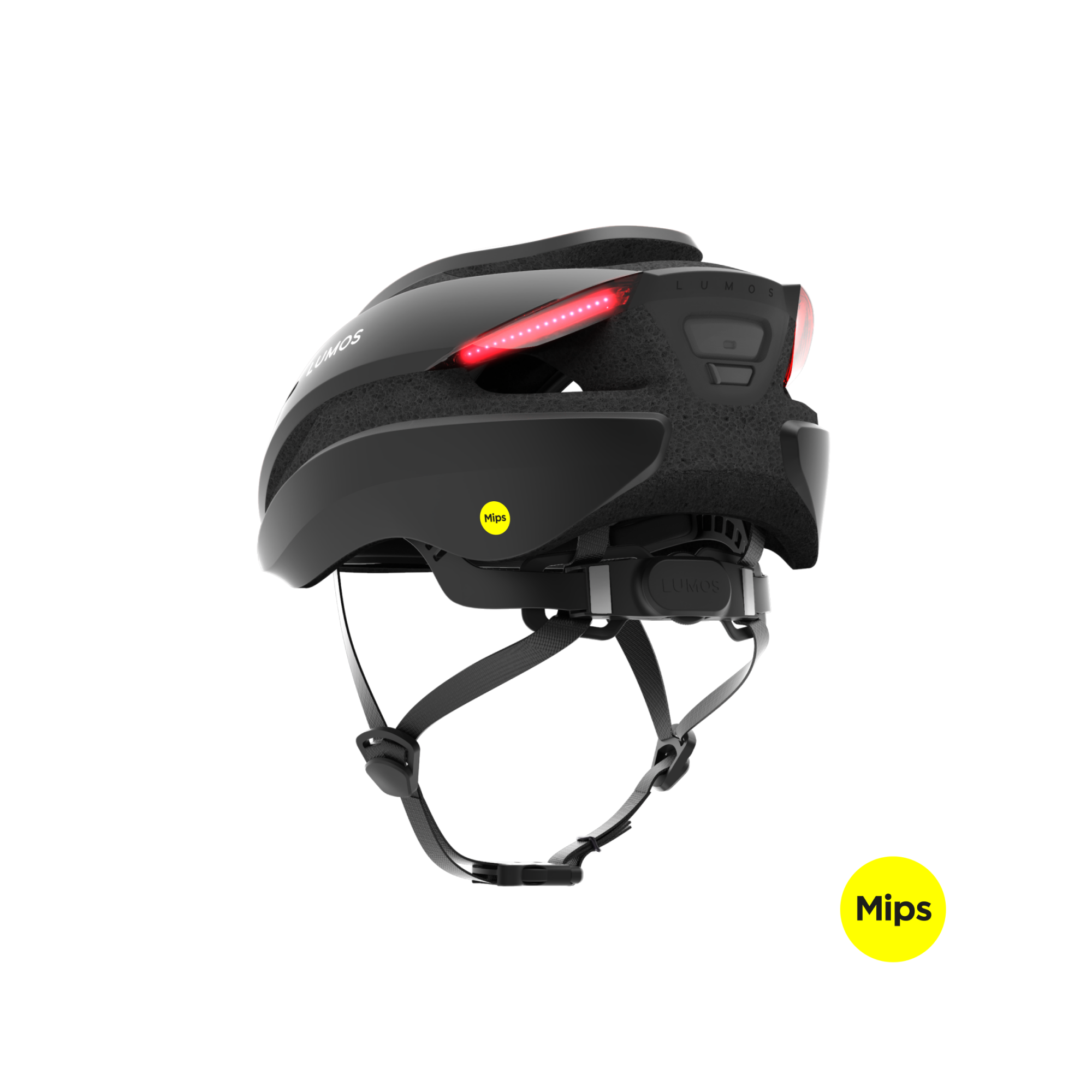 Lumos Ultra MIPS helmet black side view with integrated rear lights and MIPS safety.