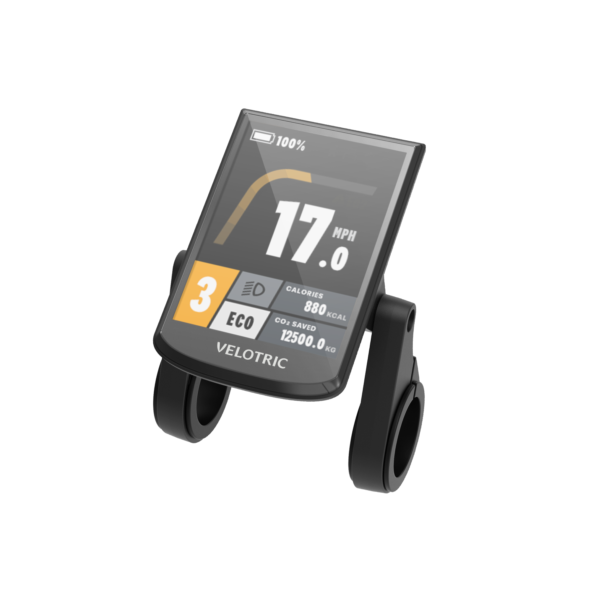 Velotric Summit 1 display showing speed, battery, and trip metrics